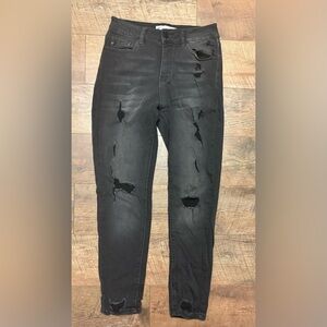 KanCan Maurice’s High Rise Distressed Skinny Jeans In Washed Black Denim Size 27